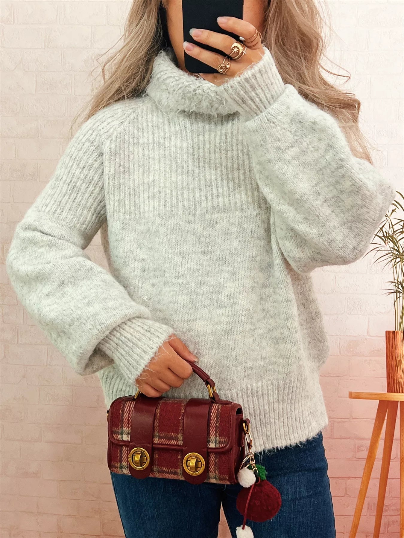 Ribbed Turtleneck Long Sleeve Sweater 