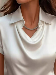 Full Size Cowl Neck Short Sleeve Satin Blouse Plus Size 