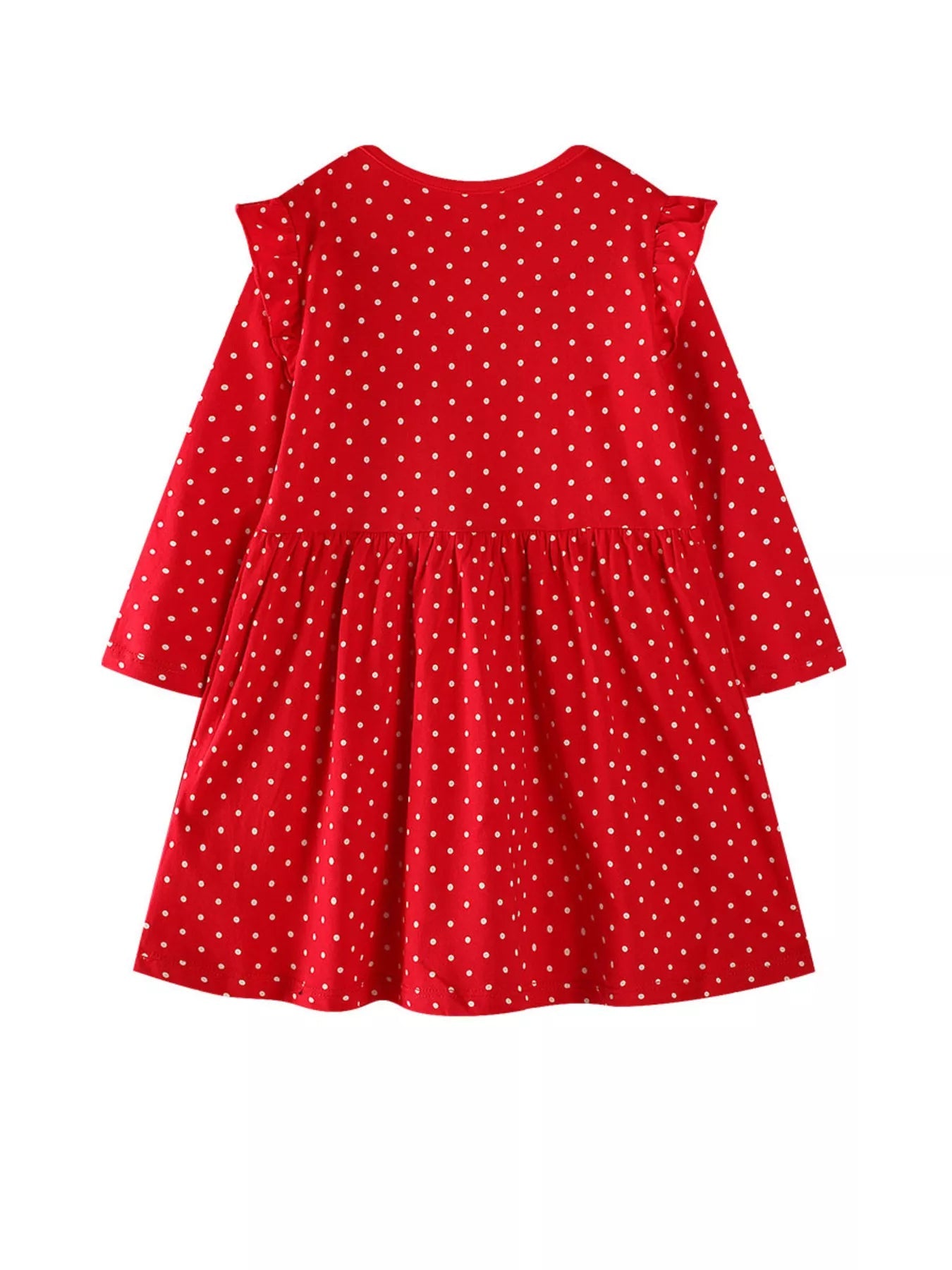 Children's Christmas Reindeer Polka Dot Long Sleeve Dress 