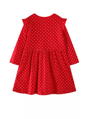 Children's Christmas Reindeer Polka Dot Long Sleeve Dress 