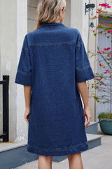 Johnny Collar Half Sleeve Denim Dress 