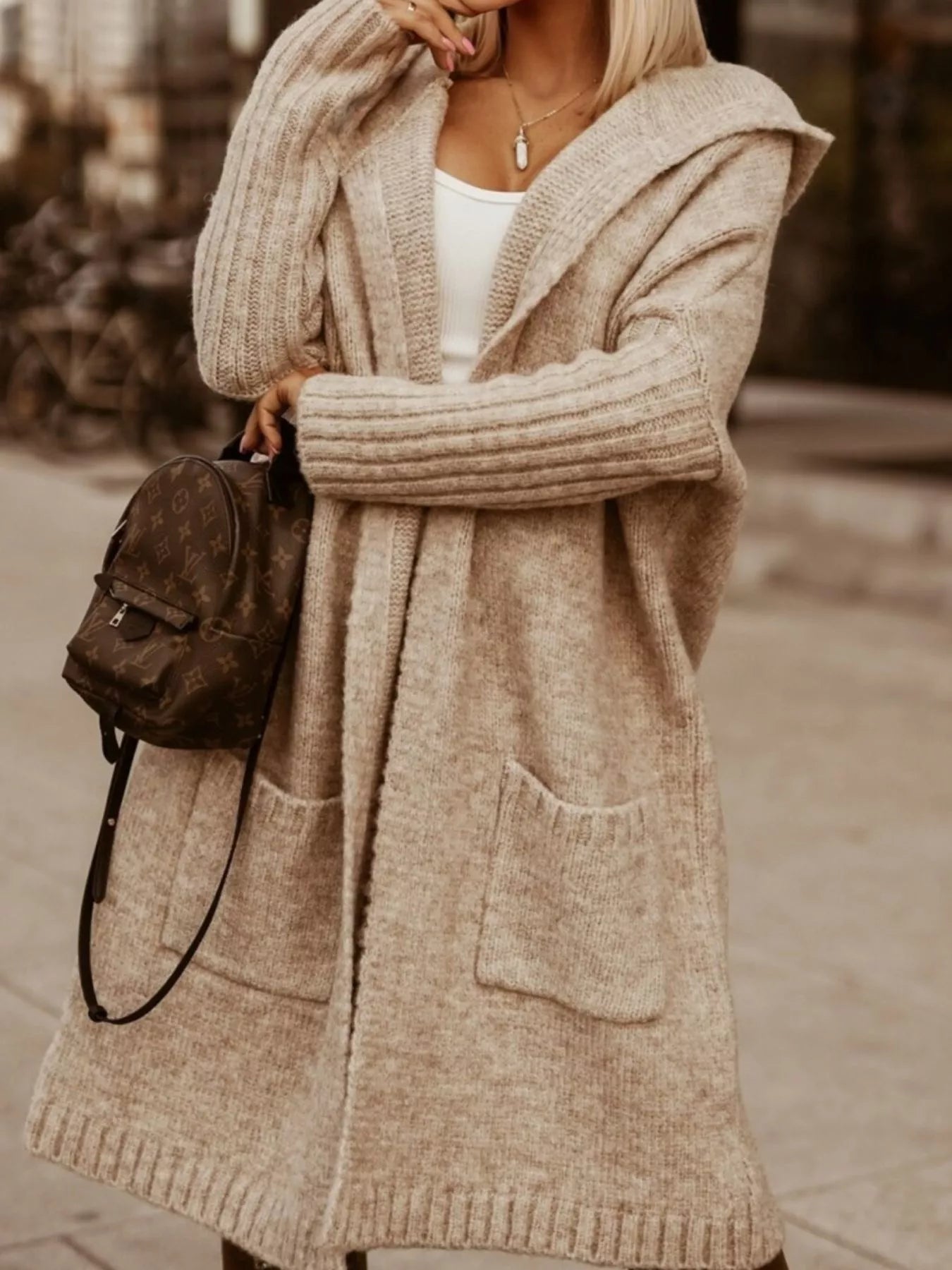 Full Size Hooded Knit Open Front Cardigan Plus Size 