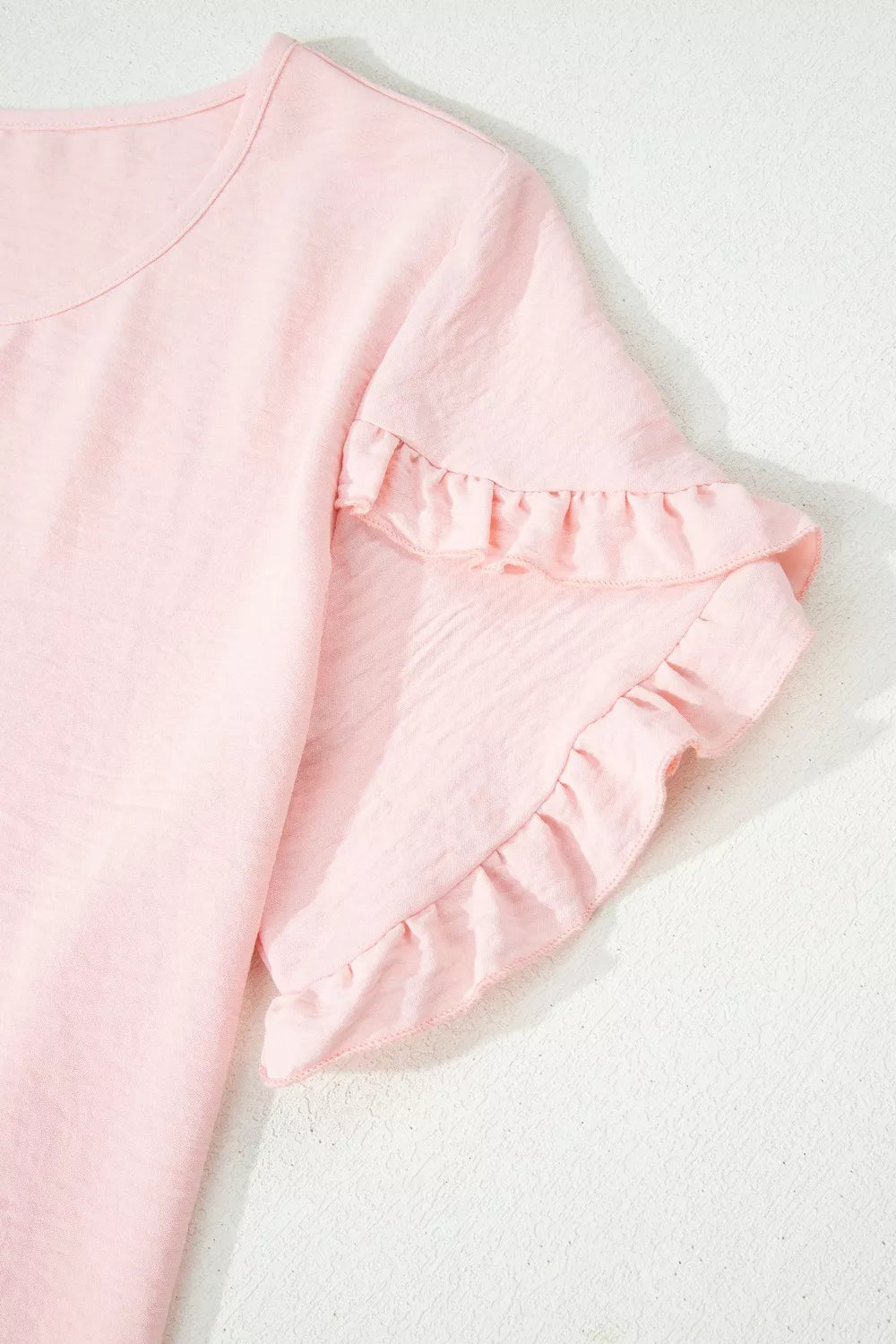 Solid Color Ruffle Trim Short Sleeve Blouse 