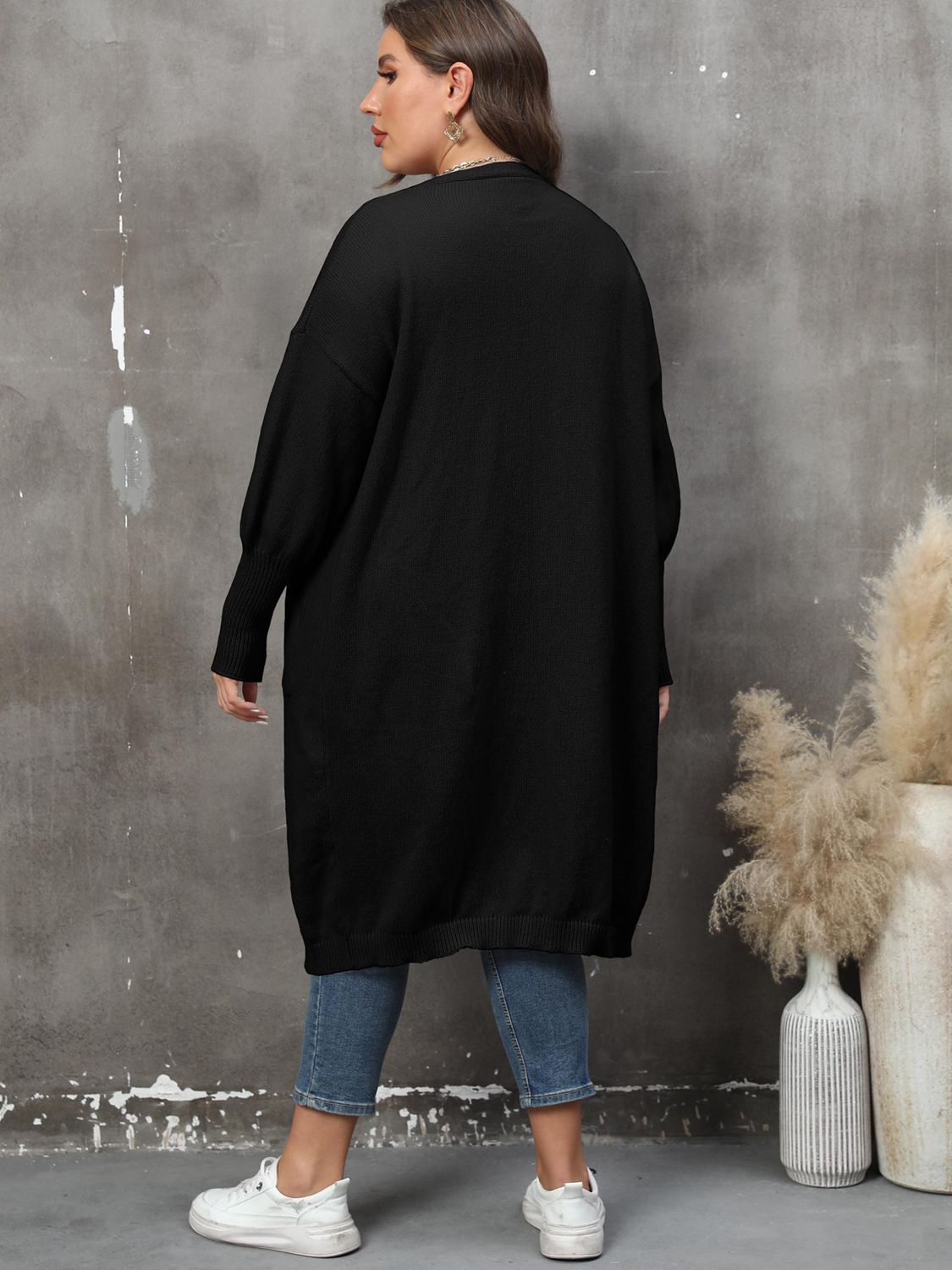 Plus Size Long Sleeve Pocketed Cardigan 