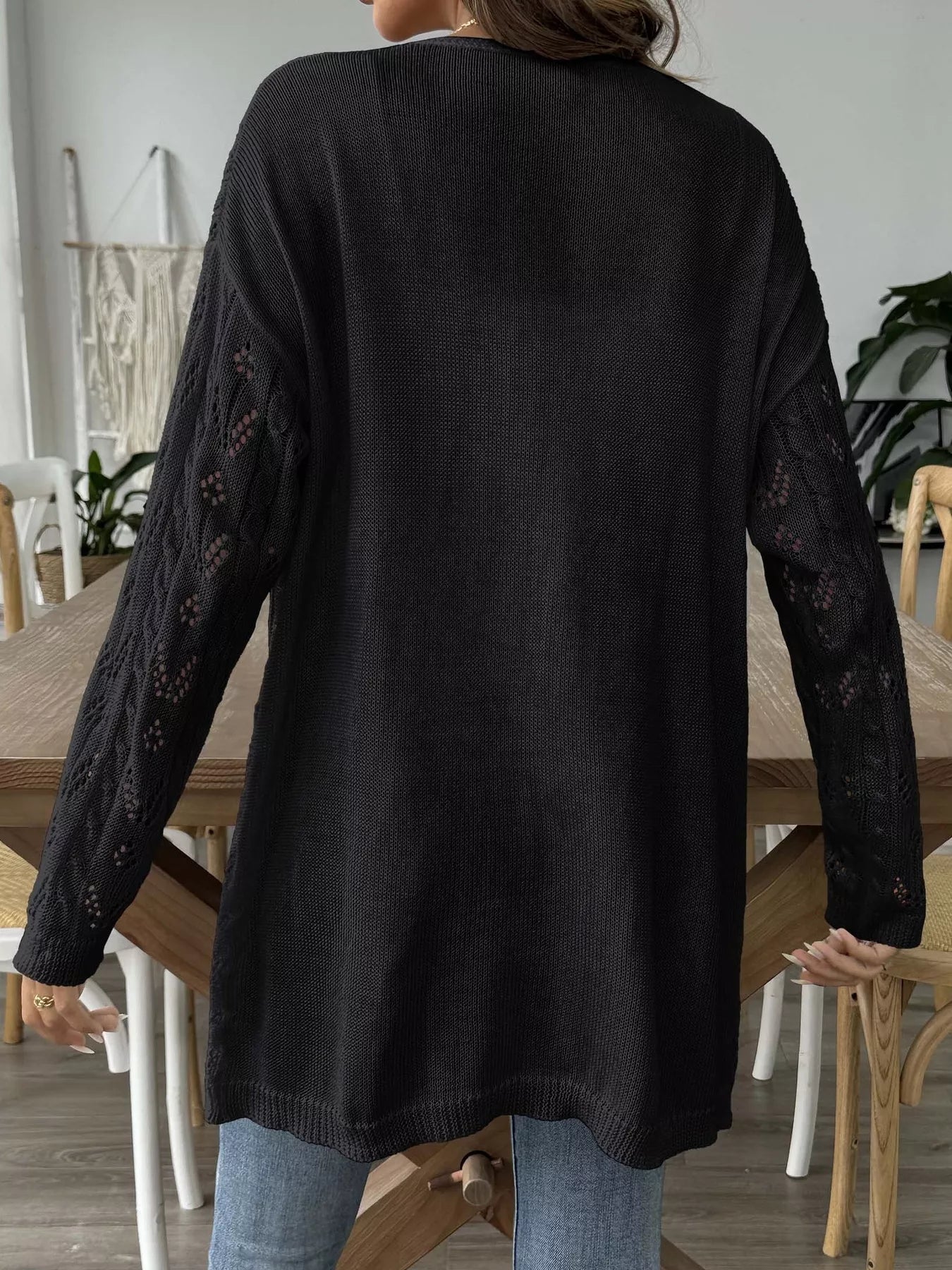 Openwork Open Front Knit Cardigan 