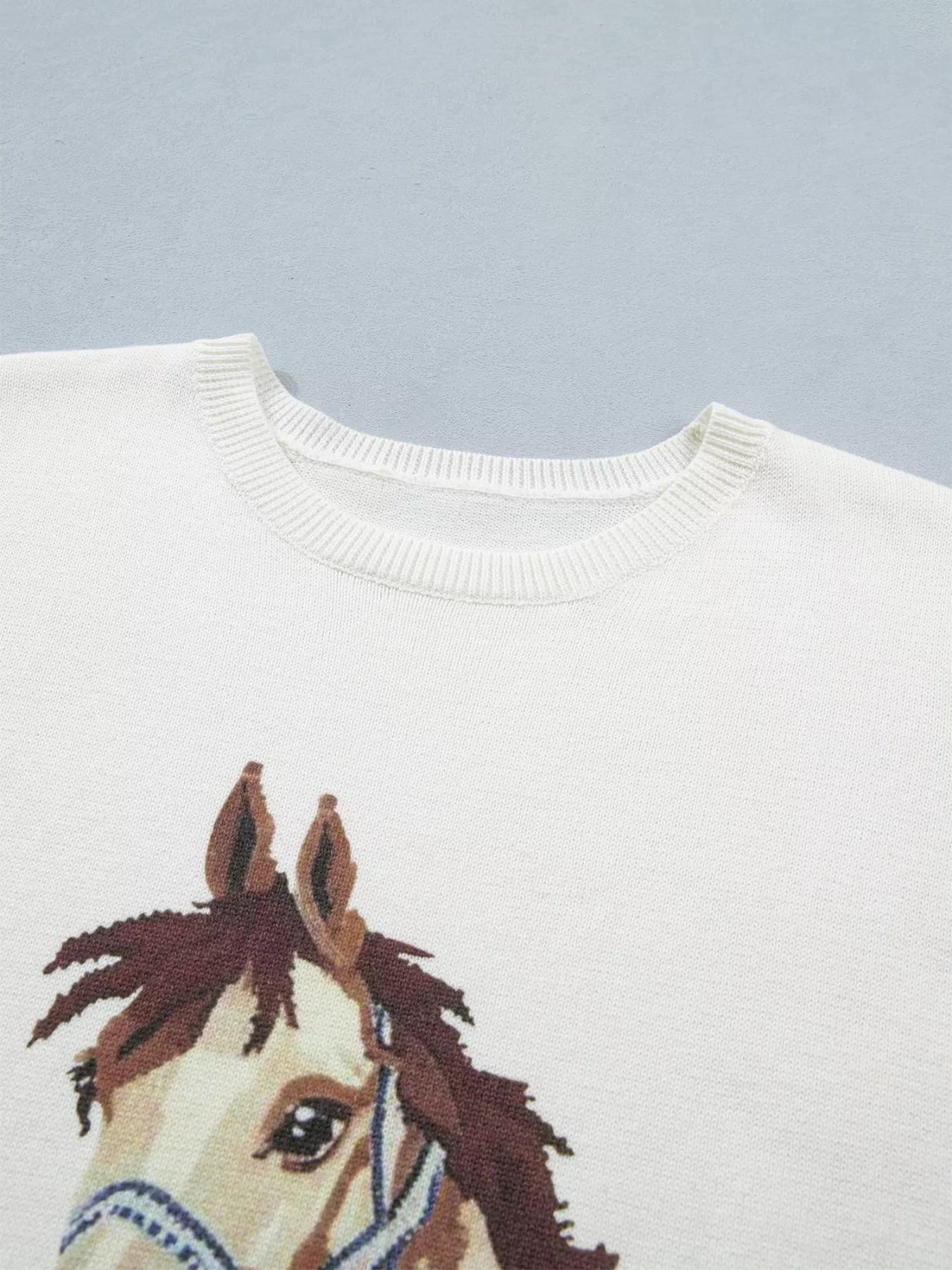 Wild West Horse Head Printed Short Sleeve Sweater 