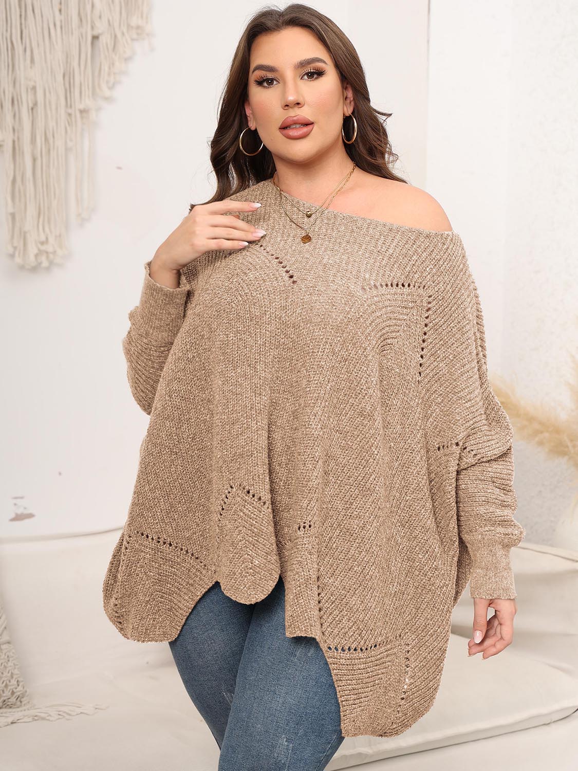 Plus Size Round Neck Batwing Sleeve Sweater 