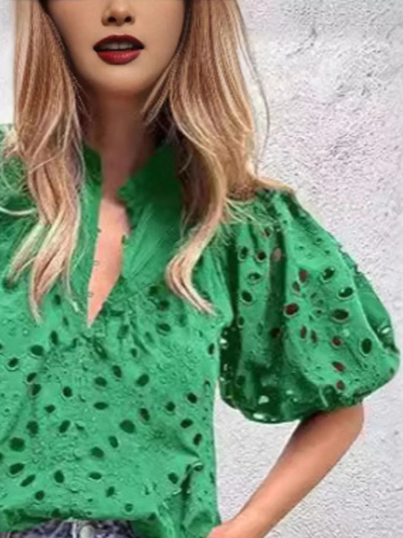 Eyelet Embroidered Puff Sleeve Blouse 