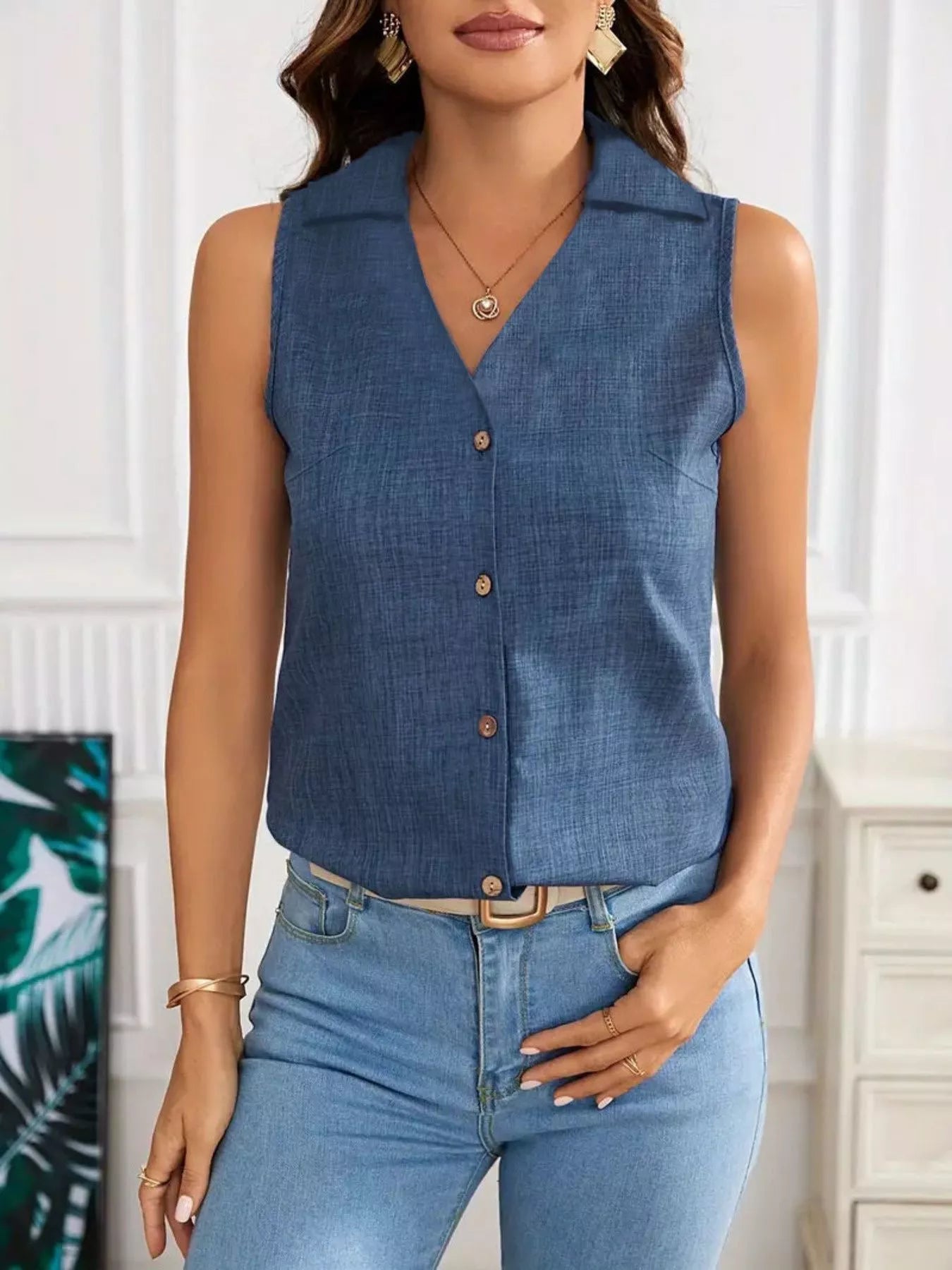 Full Size Button-Down Tank Top Plus Size 