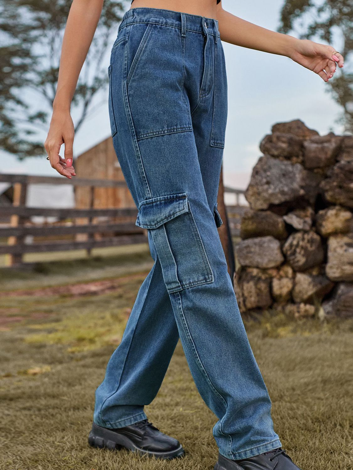 High Waist Cargo Jeans 