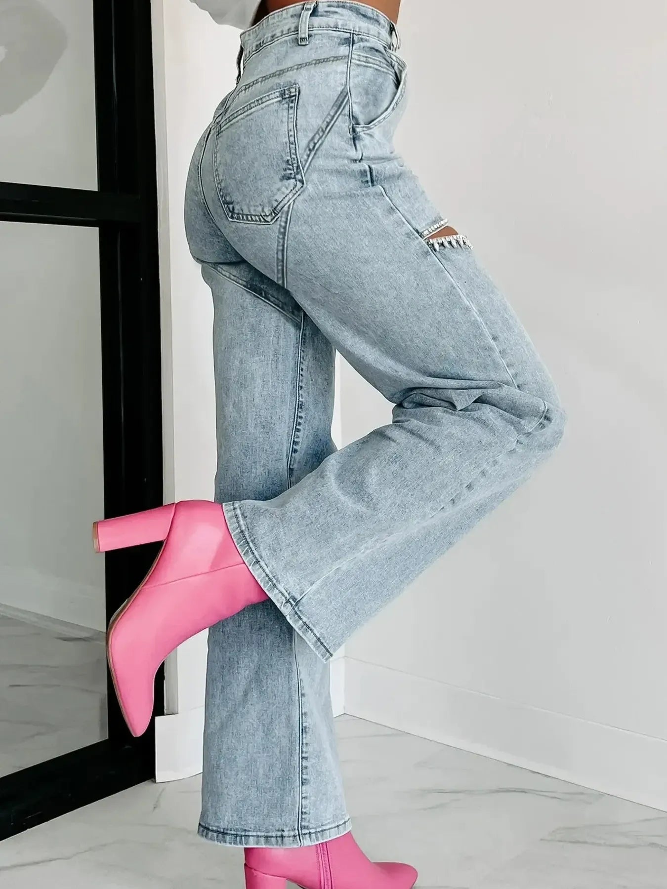 High Waist Cut-Out Wide Leg Jeans 