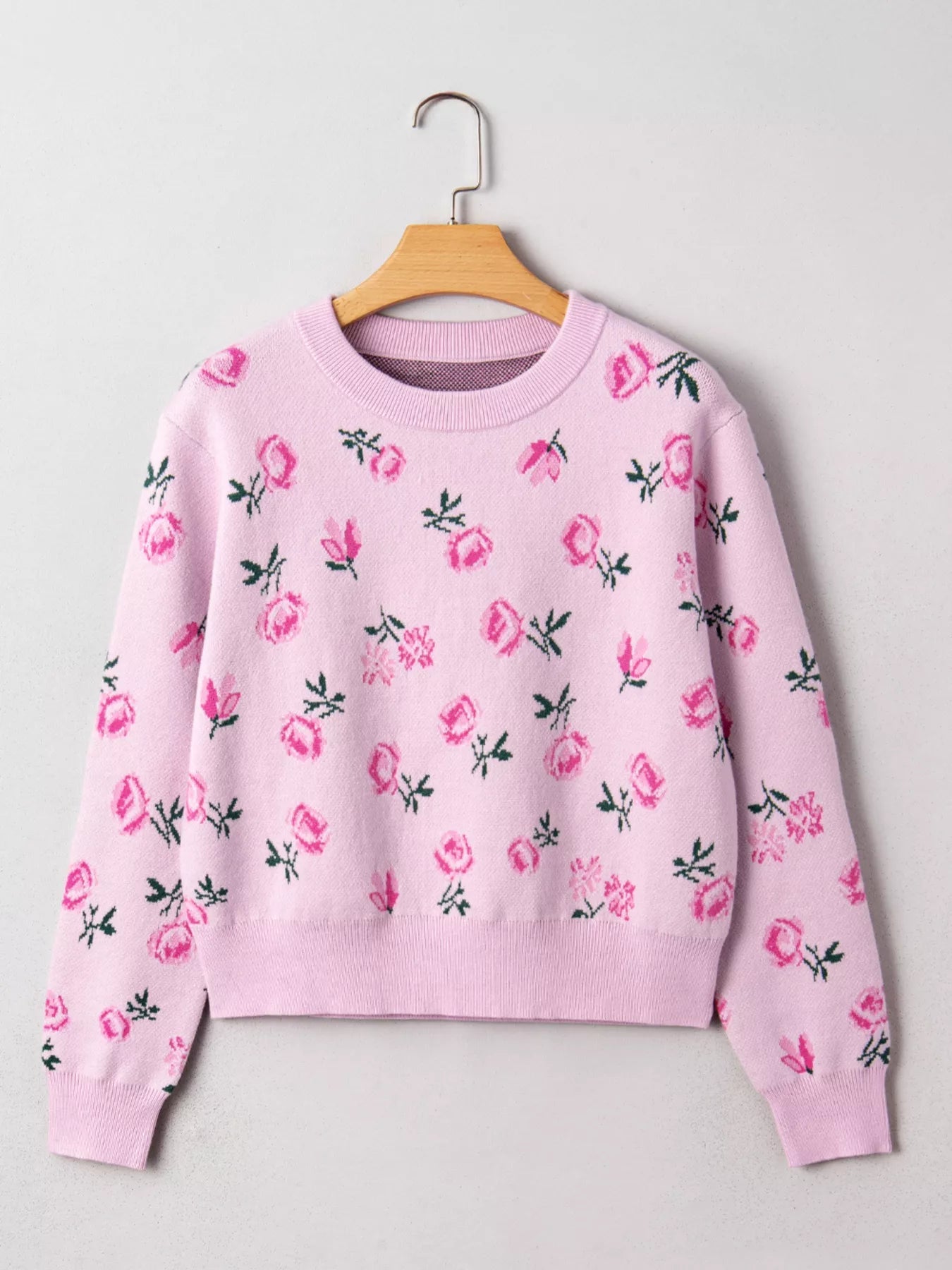 Floral Drop Shoulder Cropped Sweater 