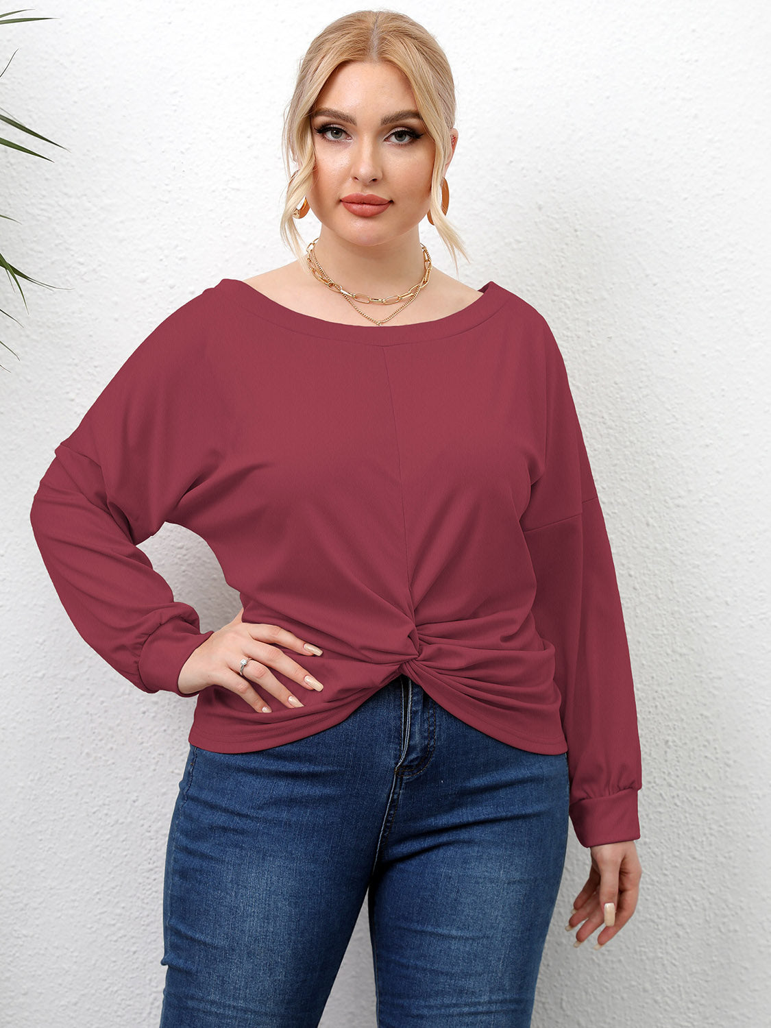 Plus Size Twisted Drop Shoulder T-Shirt 