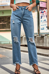 Distressed Buttoned Loose Fit Jeans 