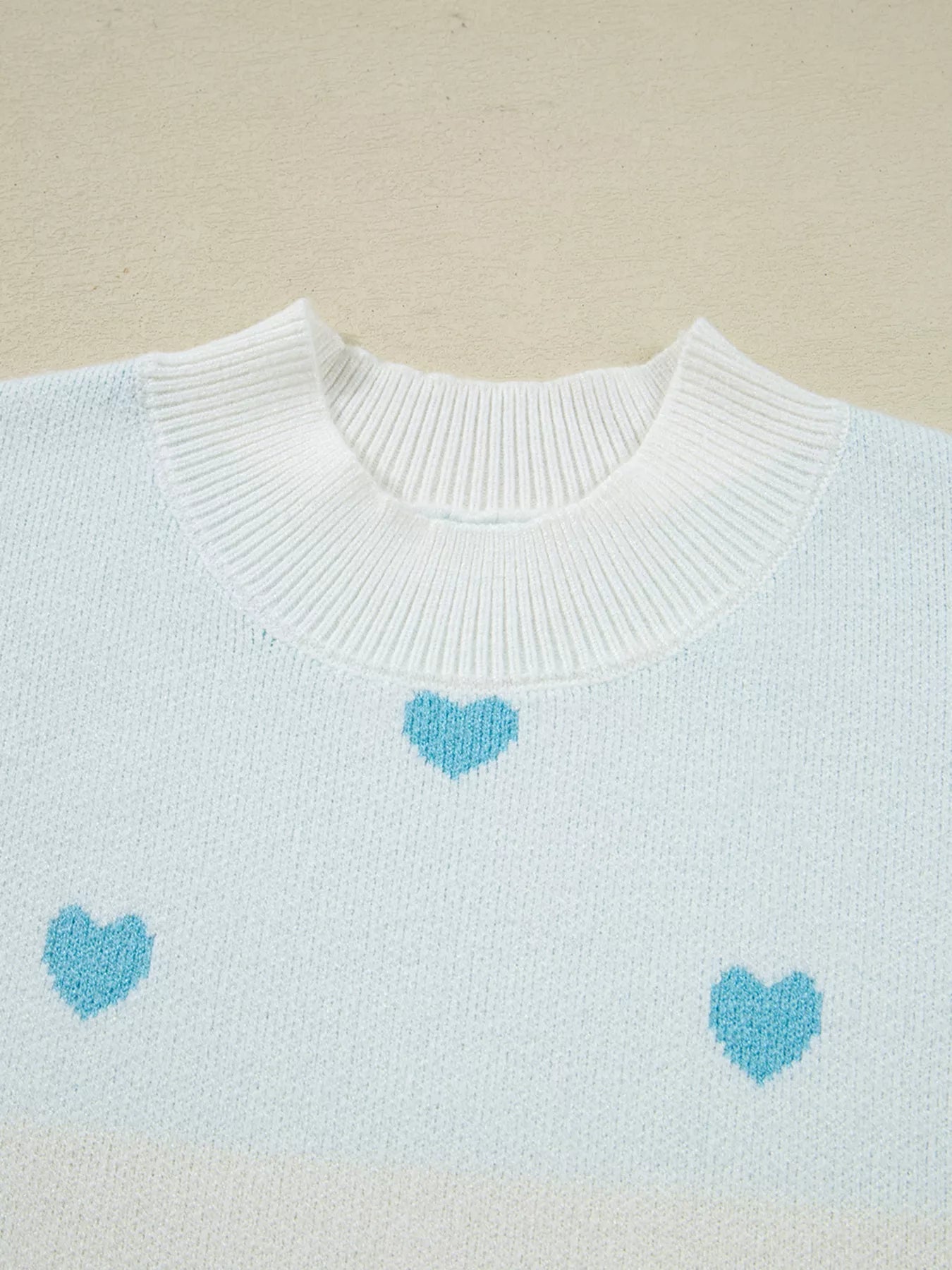 Multicolour Heart Pattern Dropped Shoulder Sweater 