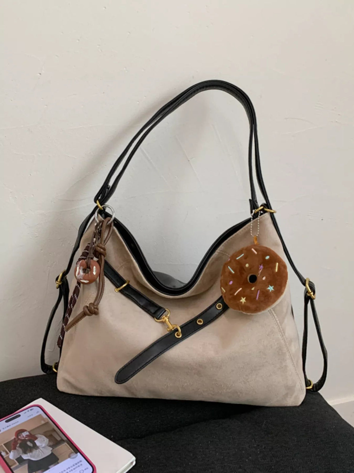 Adjustable Strap Handbag with Charm 