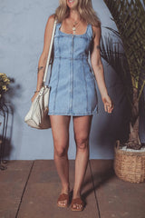 Square Neck Wide Strap Denim Dress 