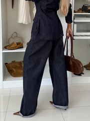 High-Waisted Wide-Leg Washed Jeans 