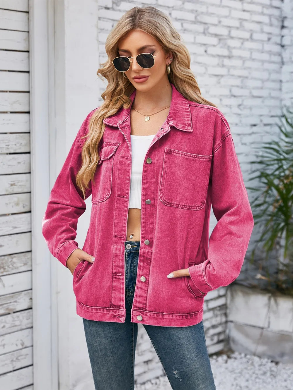 Pocketd Button Up Detachable Hooded Denim Jacket 