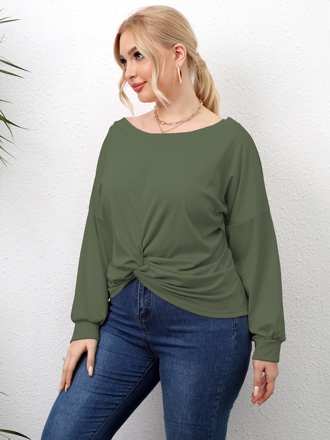 Plus Size Twisted Drop Shoulder T-Shirt 