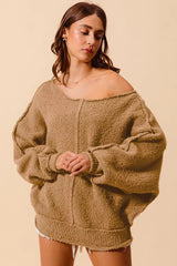 SO ME Loose Fit Exposed Seam Slouchy Boucle Sweater 
