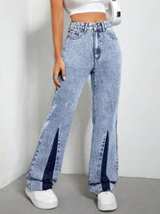 Contrast Bootcut Jeans with Pockets 