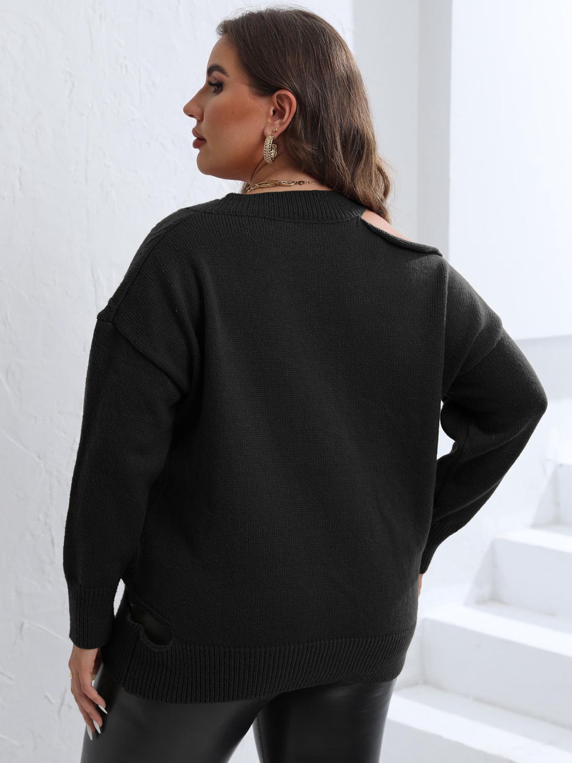 Plus Size Cutout V-Neck Sweater 