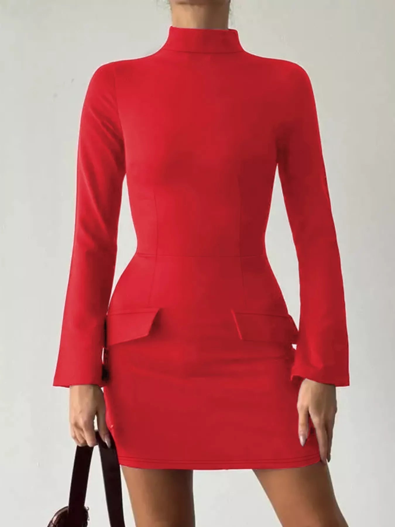 Mock Neck Long Sleeve Bodycon Dress 