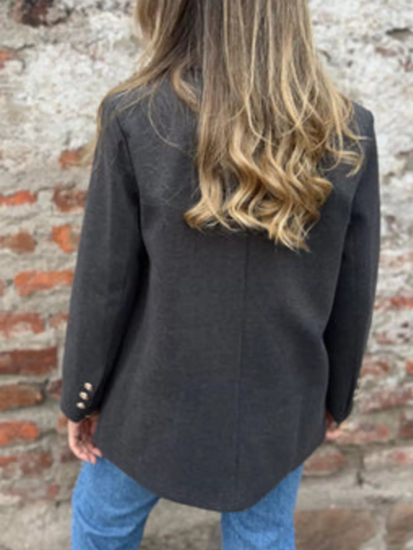Full Size Double Breasted Long Sleeve Blazer Plus Size 