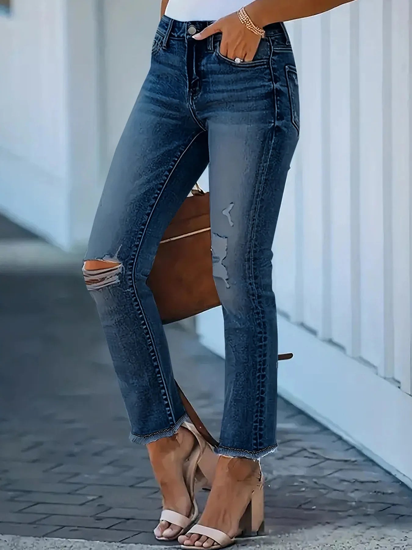Distressed High-Waisted Skinny Jeans 