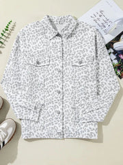 Leopard Button Up Long Sleeve Denim Jacket 