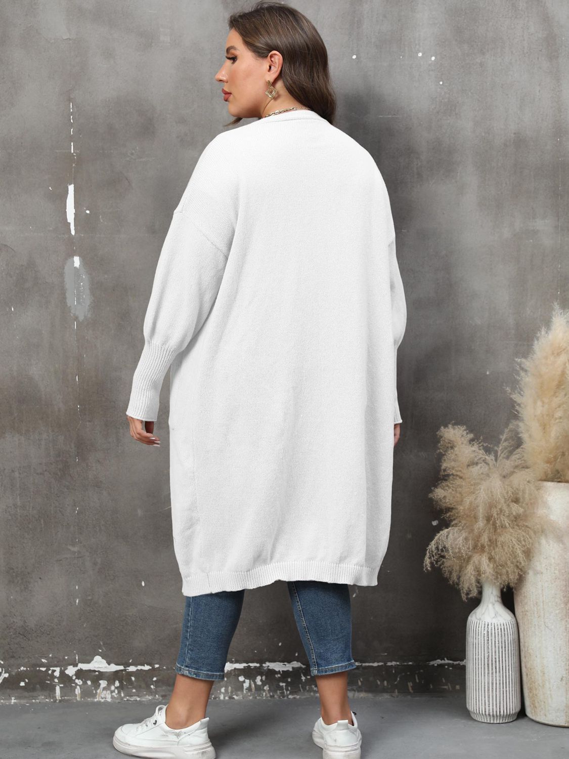 Plus Size Long Sleeve Pocketed Cardigan 
