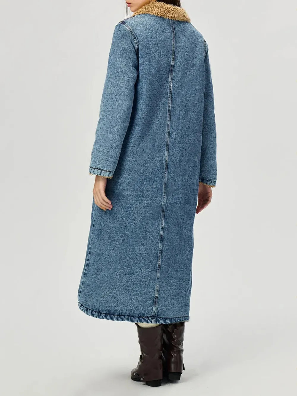 Pocketed Button Up Denim Jacket with Fur Lining 