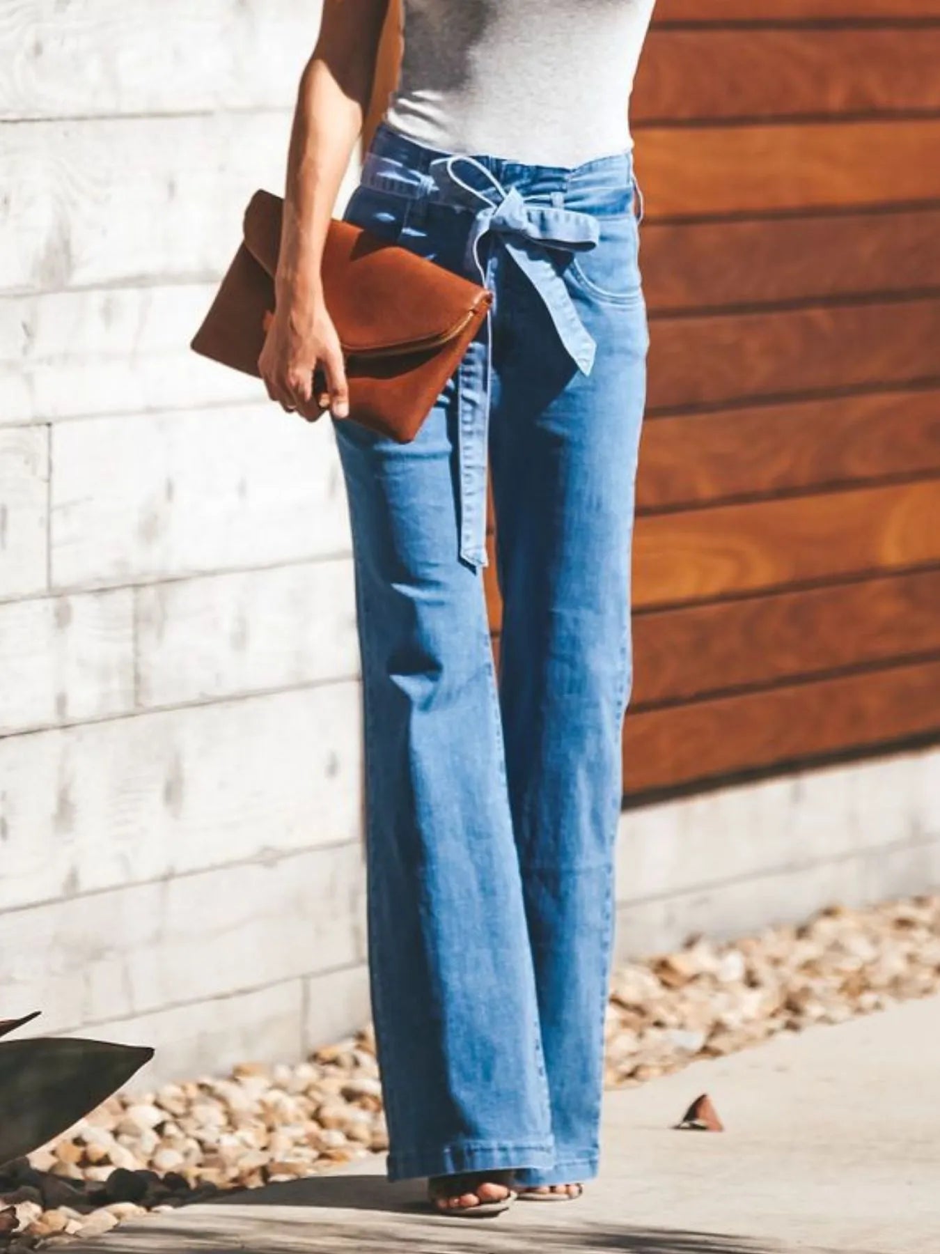 High-Waisted Tie-Front Flare Jeans 
