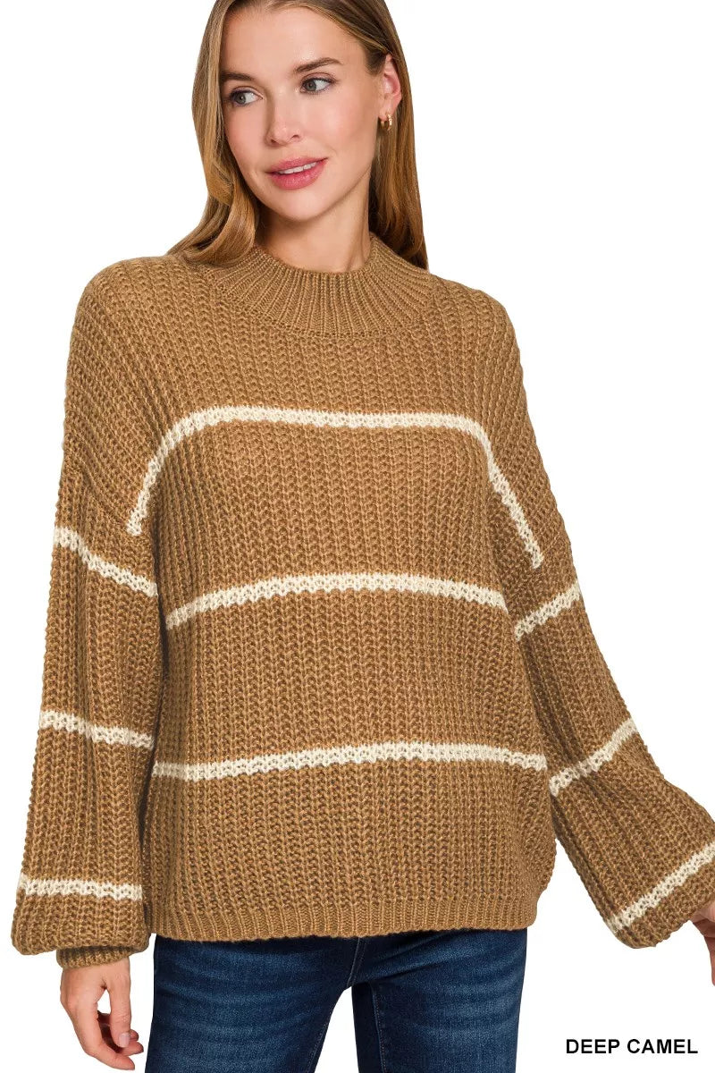 Zenana Oversize Striped Sweater 