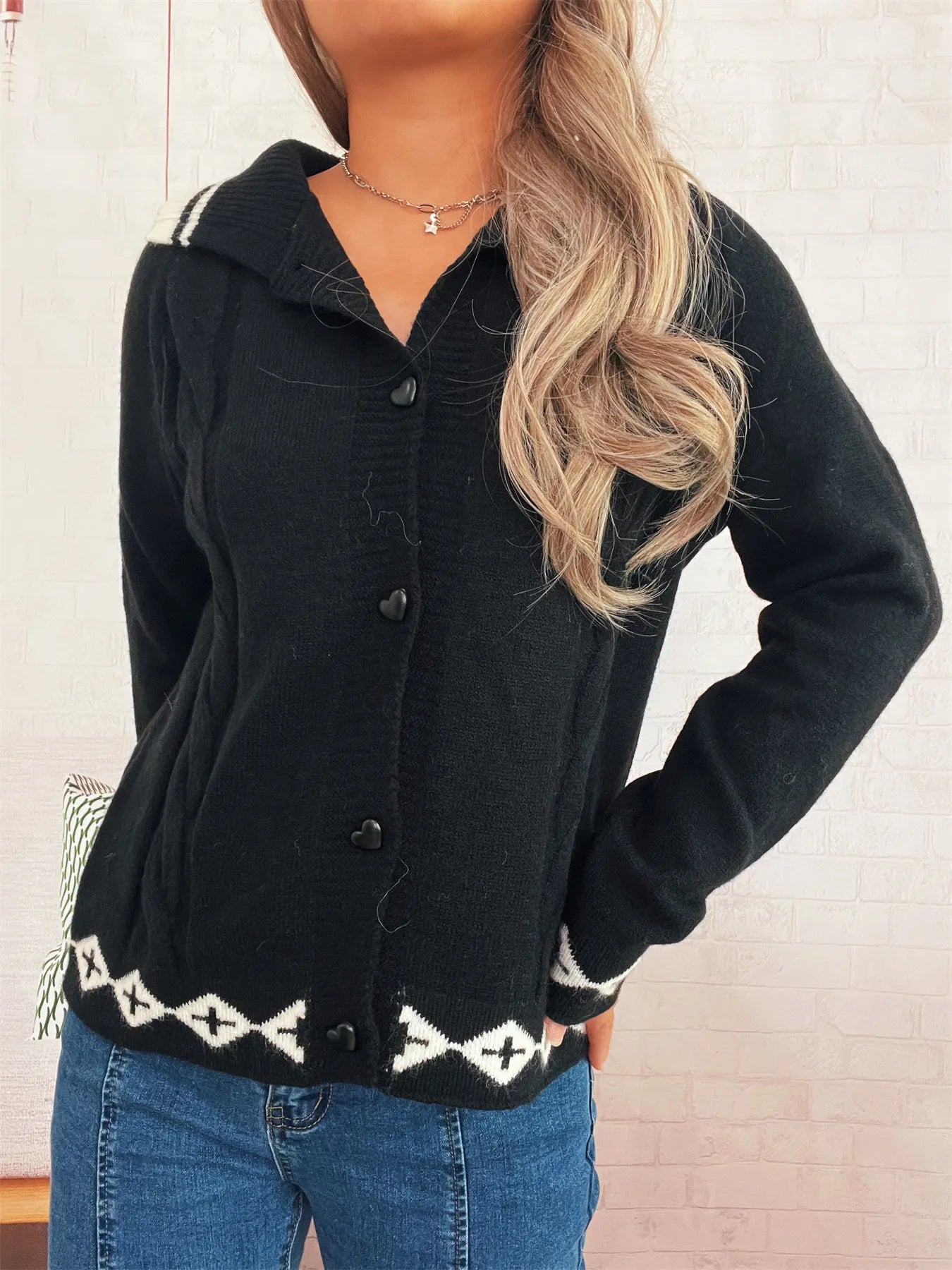 Heart Button Long Sleeve Cardigan 