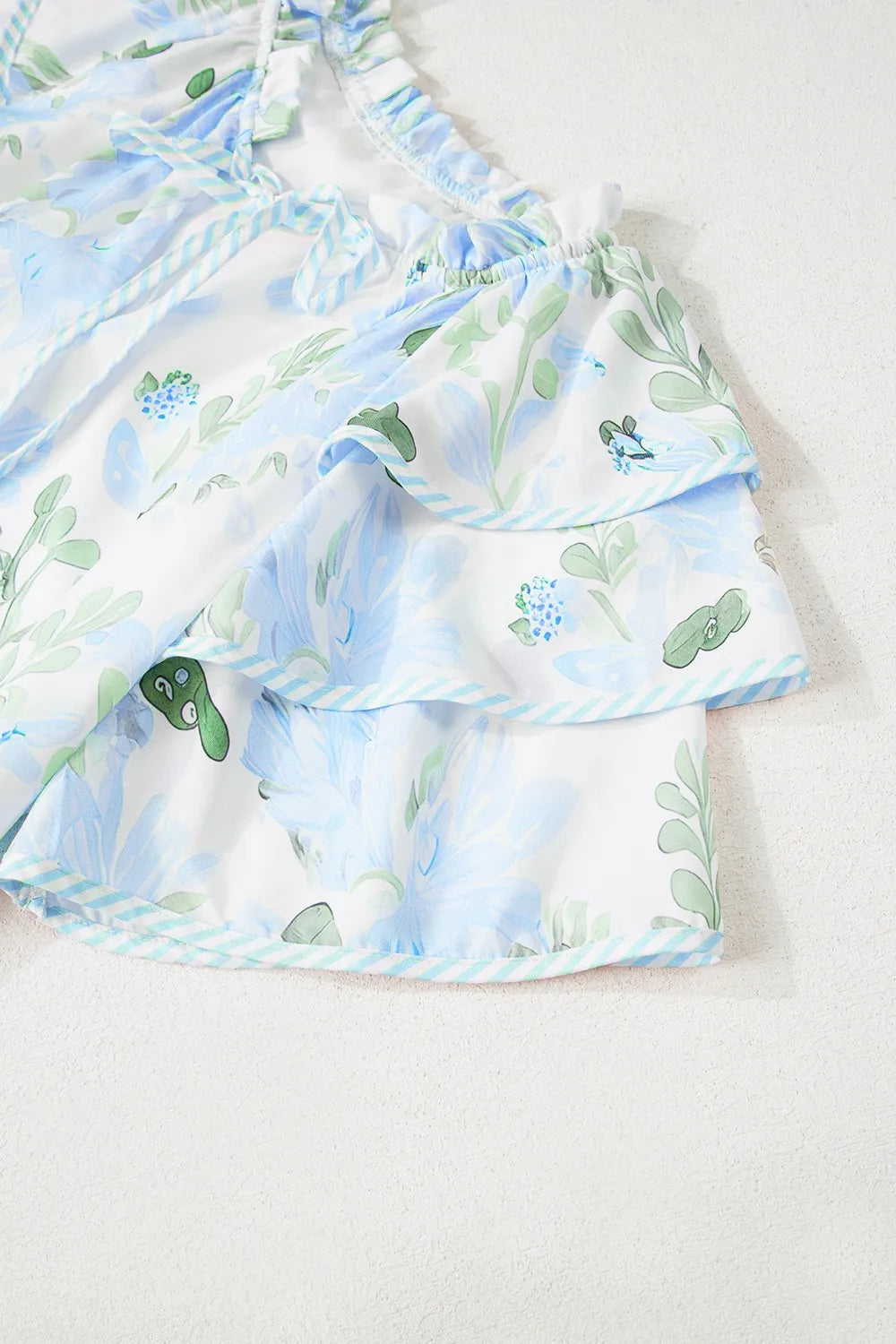 Floral Contrast Edge Layered Short Sleeve Mini Dress 