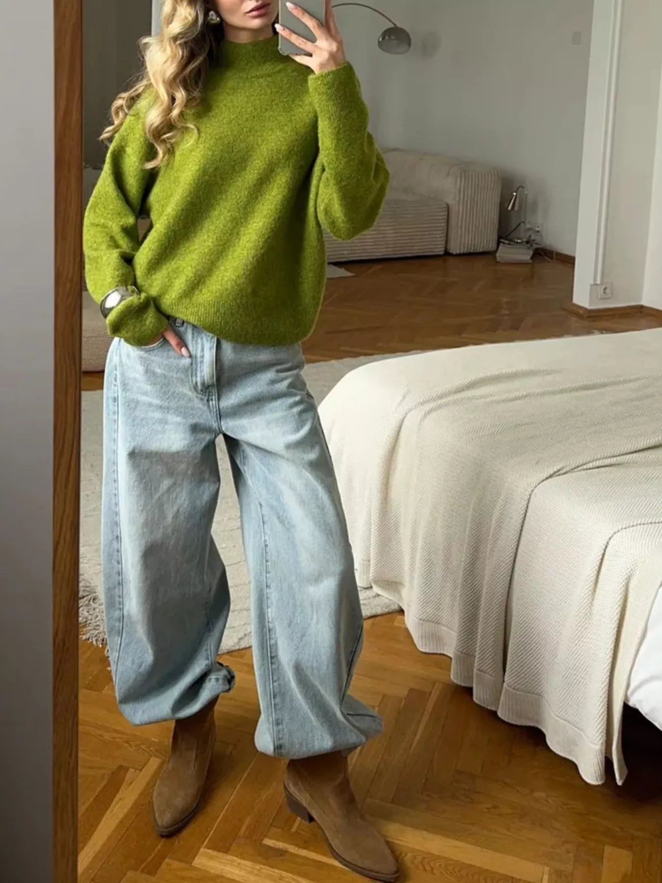 Mock Neck Dropped Shoulder Sweater 