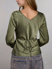 Satin Tie-Front Blouse 