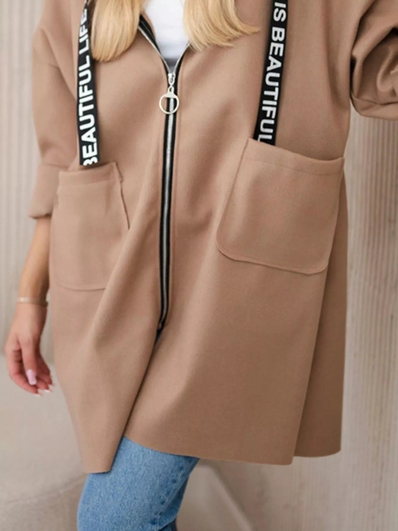 Full Size Hooded Zip-Up Longline Outerwear Plus Size 