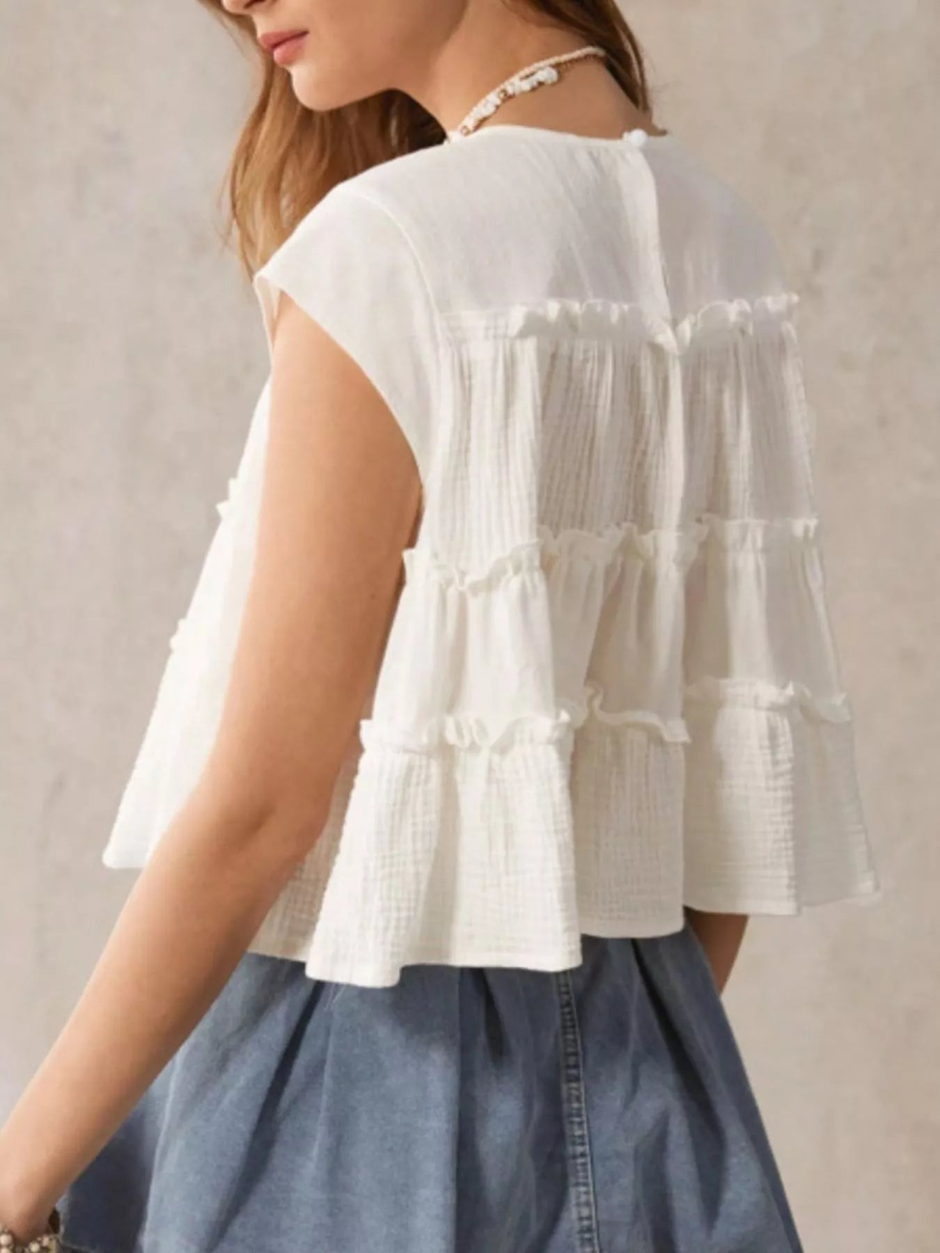 Tiered Cap Sleeve Blouse 