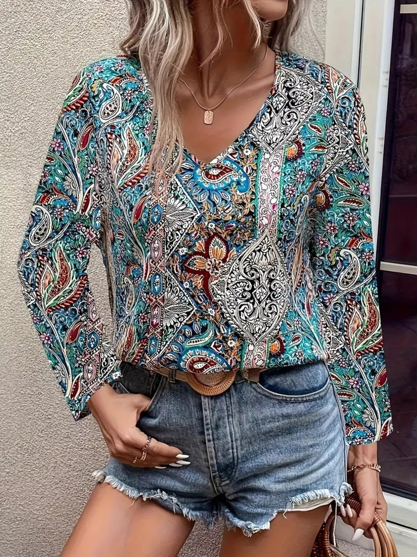 Paisley Print Long Sleeve Blouse 