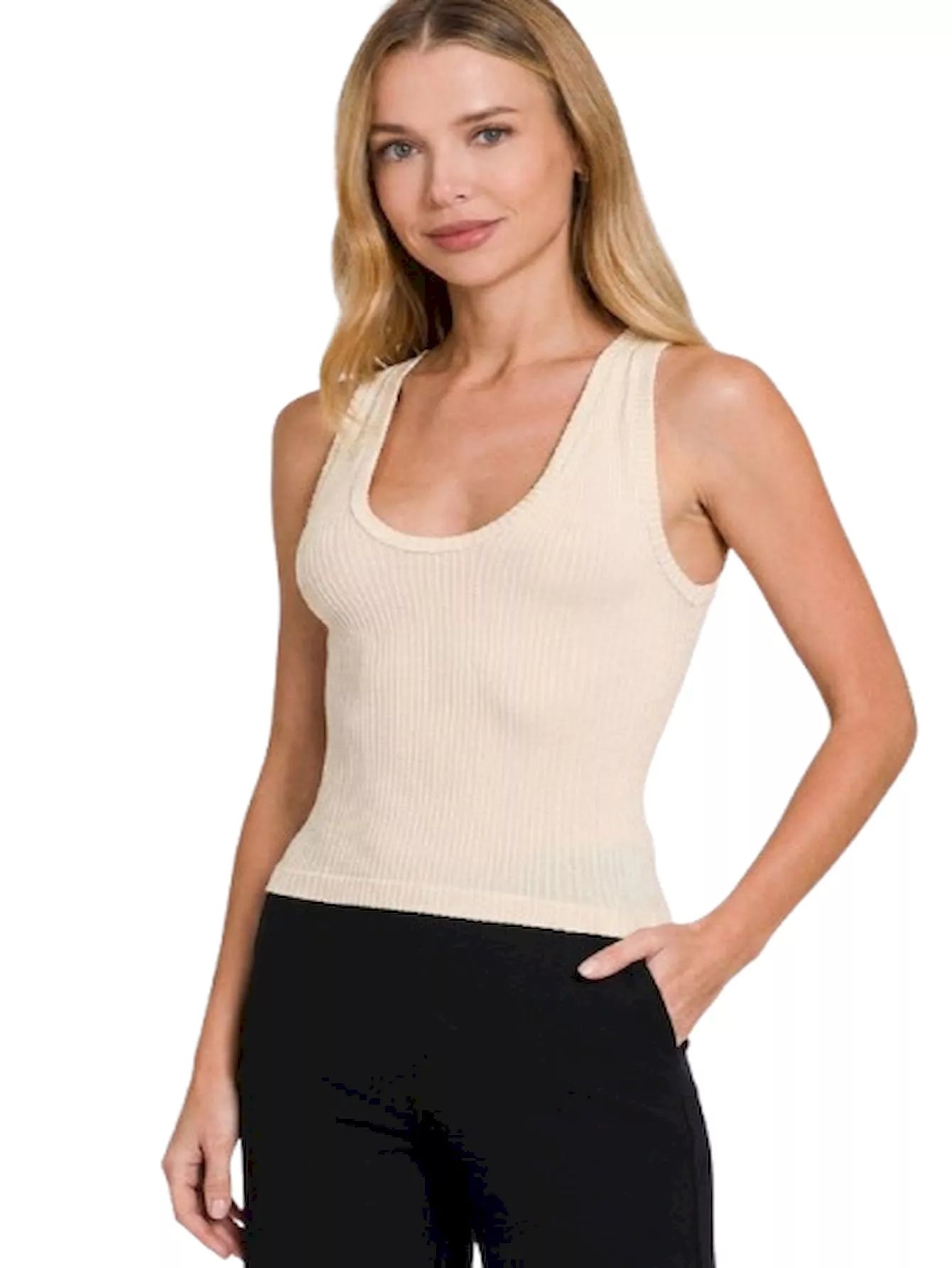 Zenana Ribbed Seamless Crop Tank 