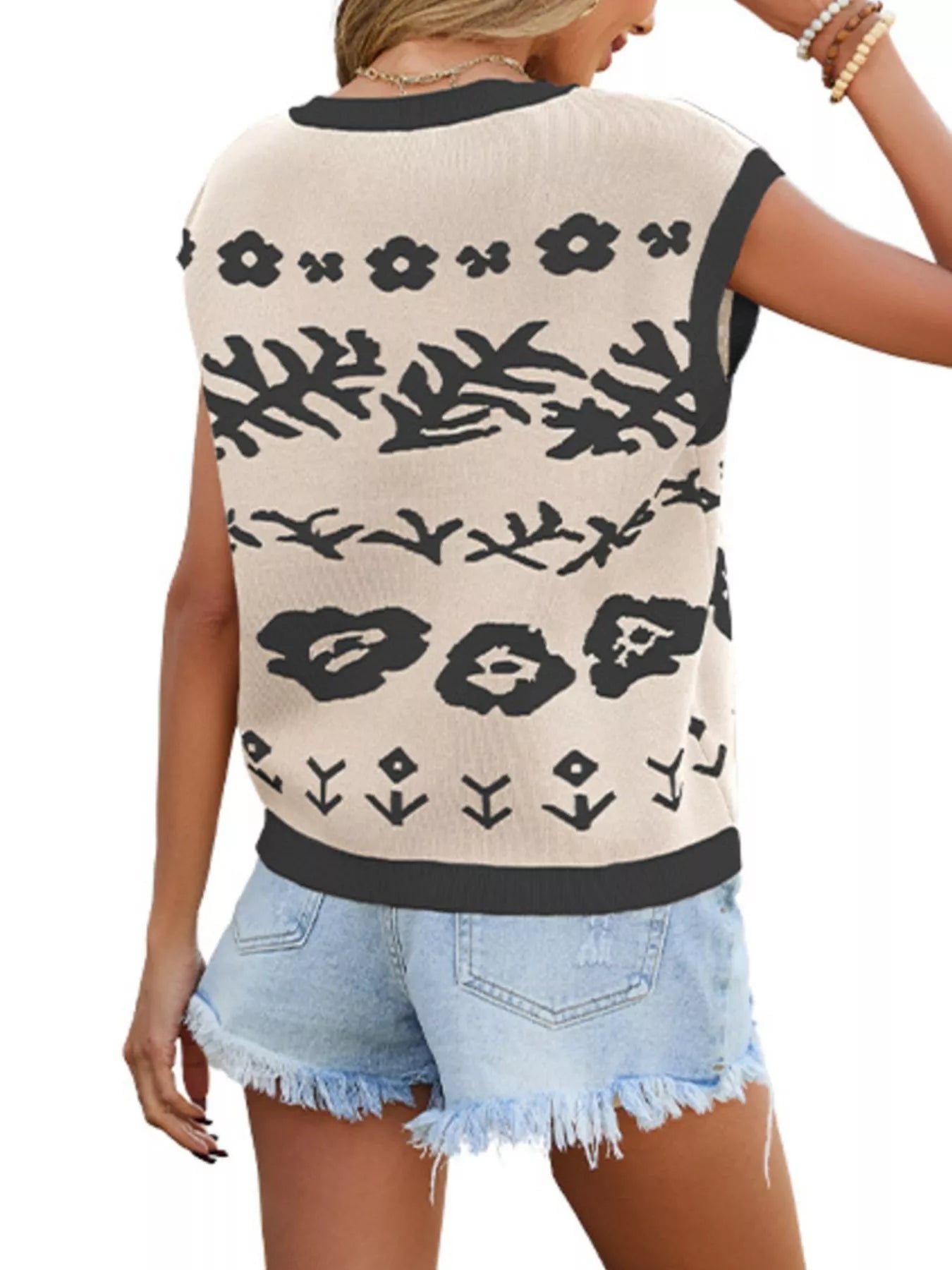 Round Neck Cap Sleeve Knit Top 