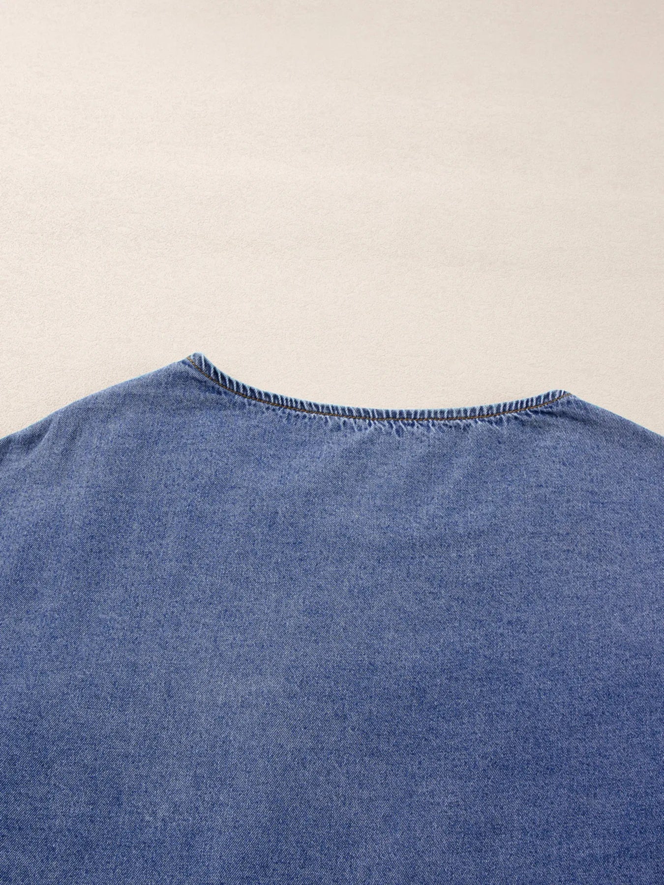 3/4 Sleeve Ruffled Patched Pocket Denim Blouse 