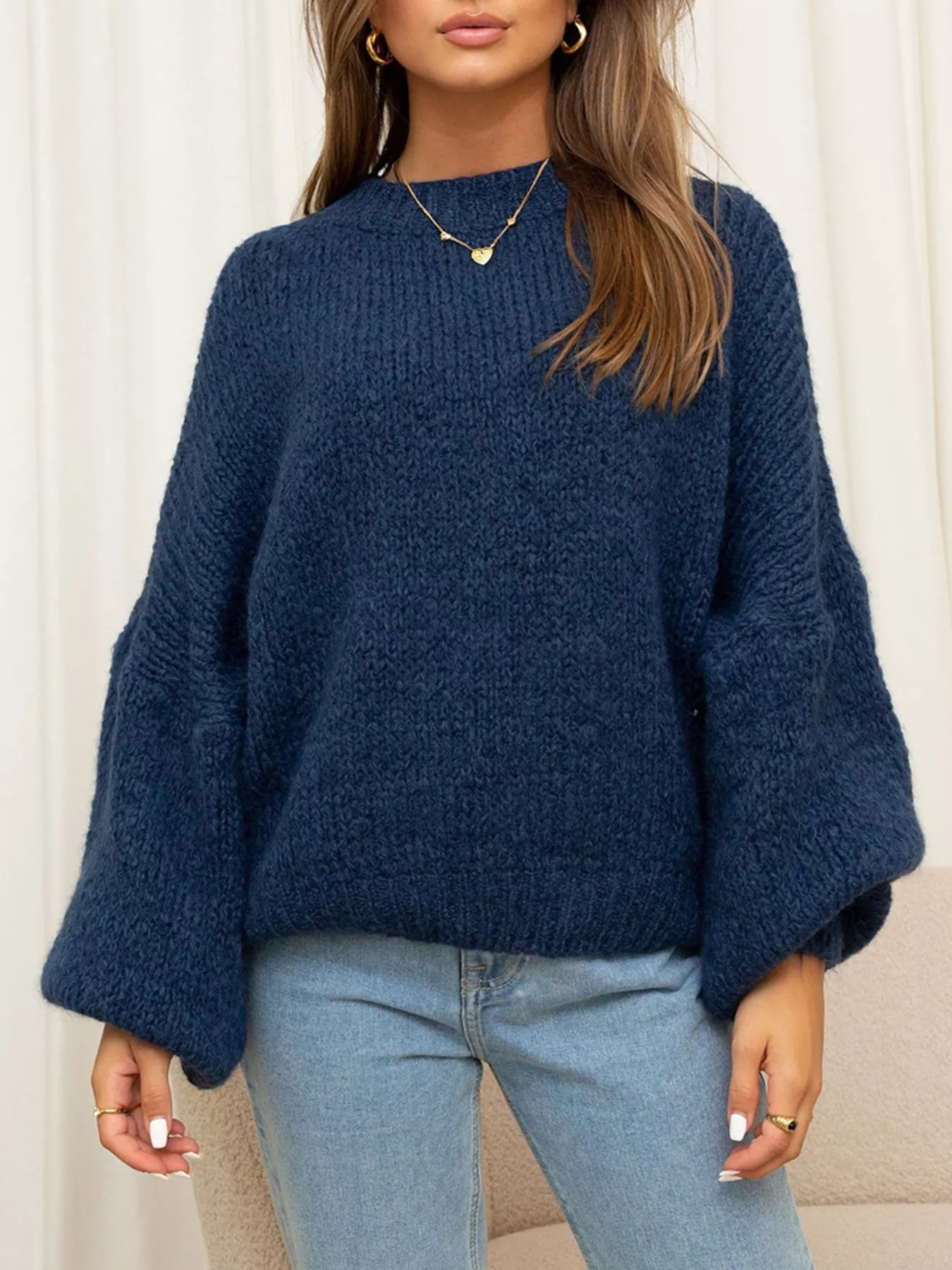 Round Neck Dropped Shoulder Sweater 