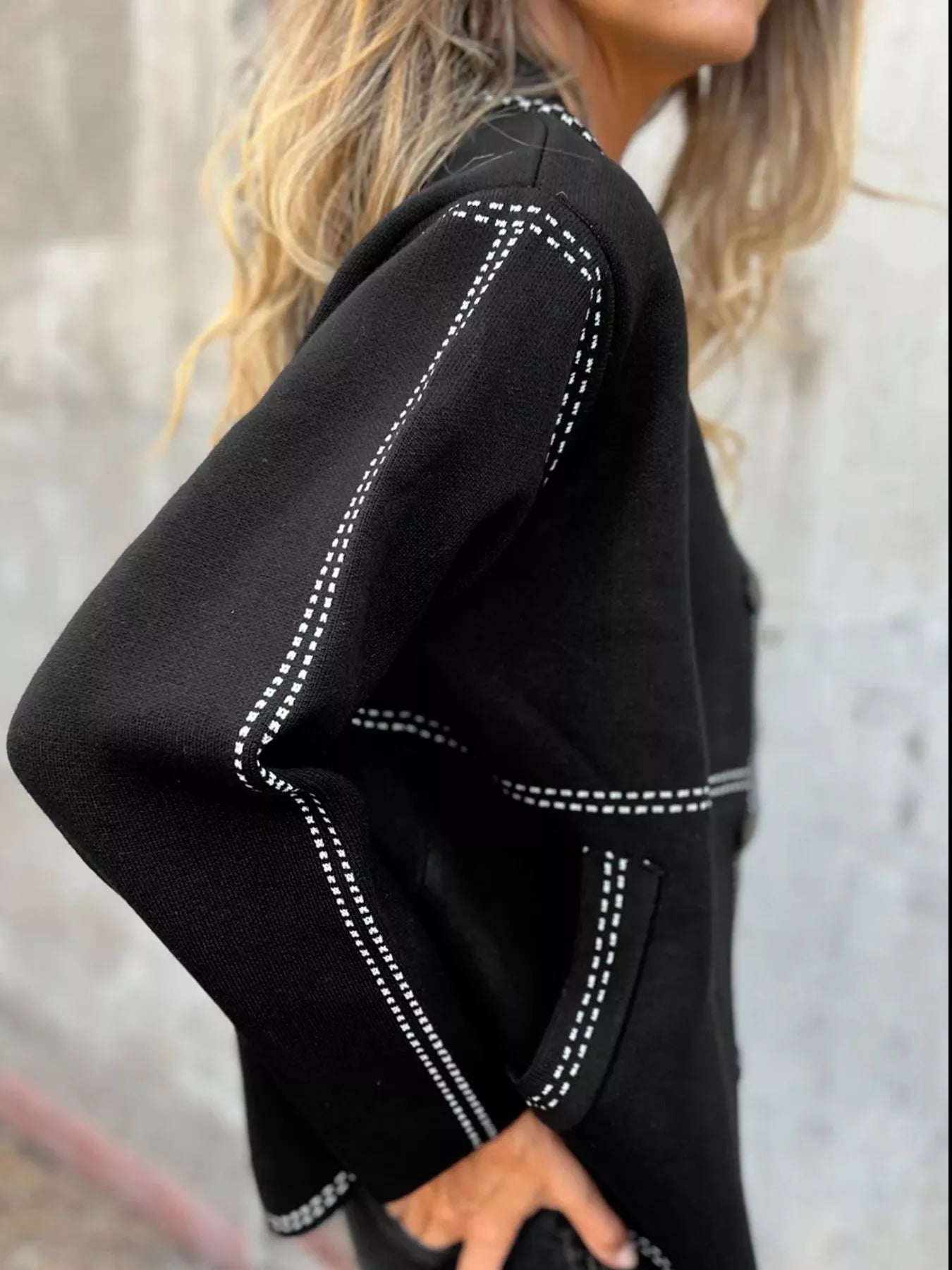 Contrast Trim Button up Sweater Cardigan 