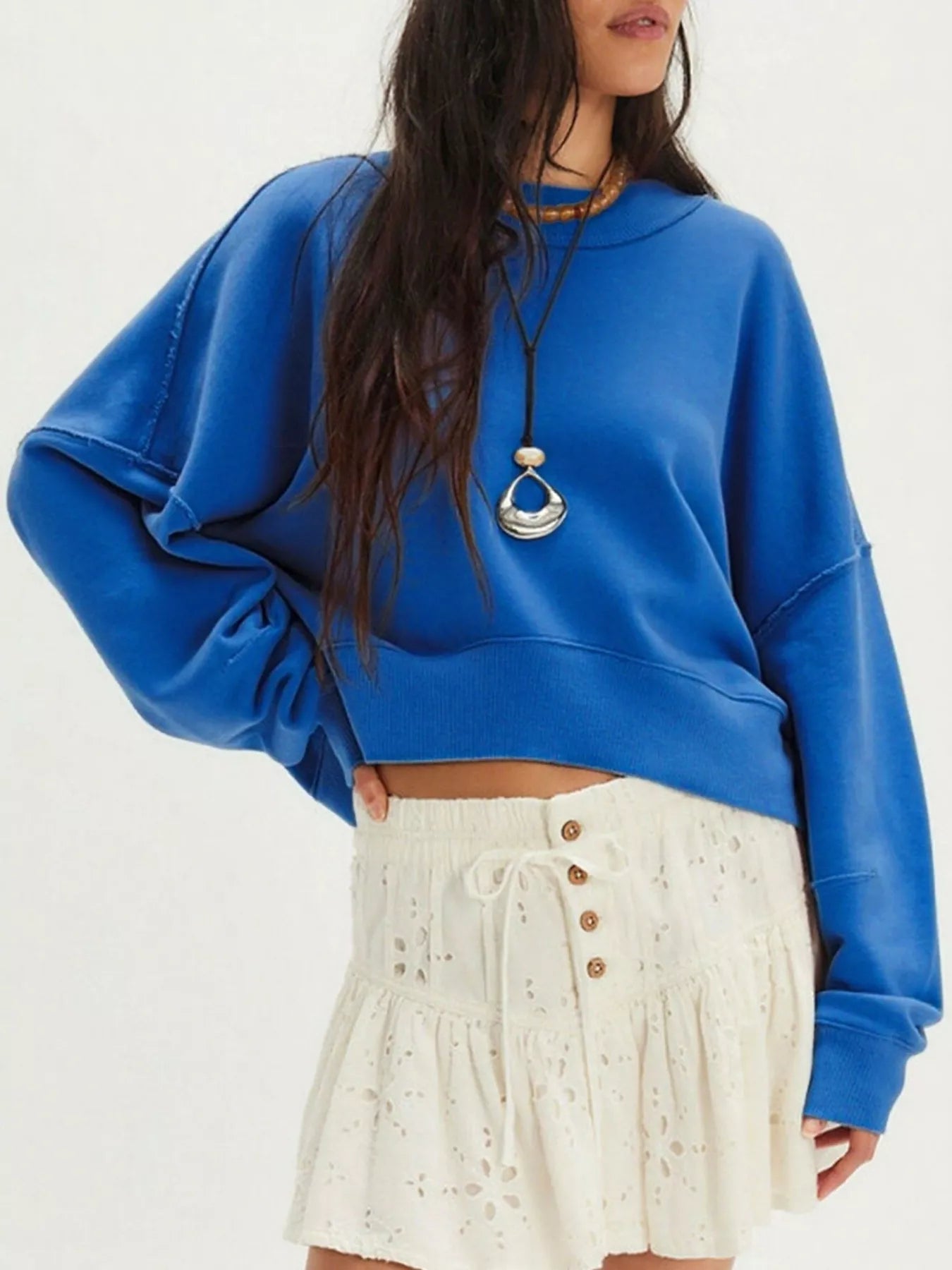 Exposed Seam Dropped Shoulder Sweatshirt 
