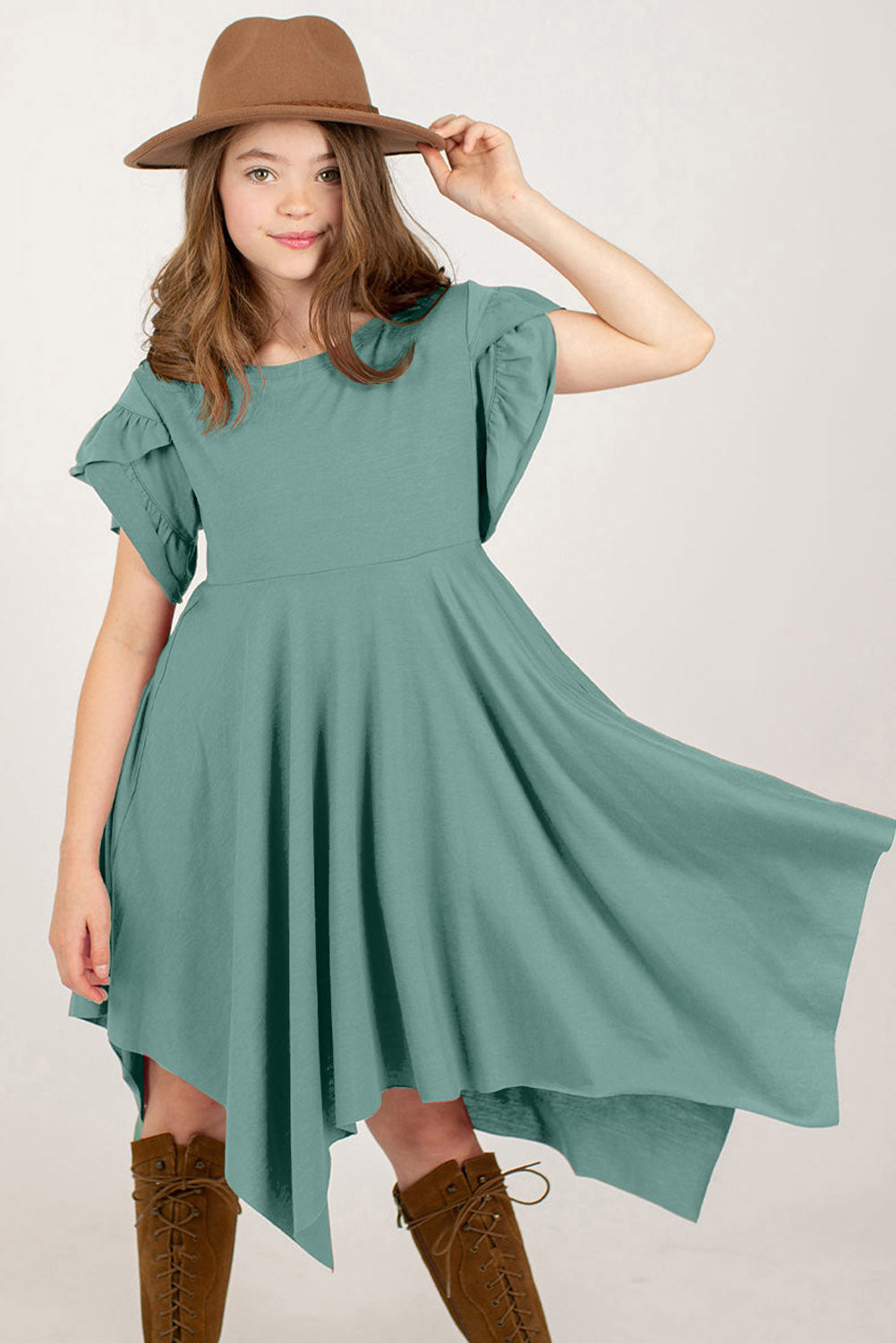 Round Neck Petal Sleeve Dress 
