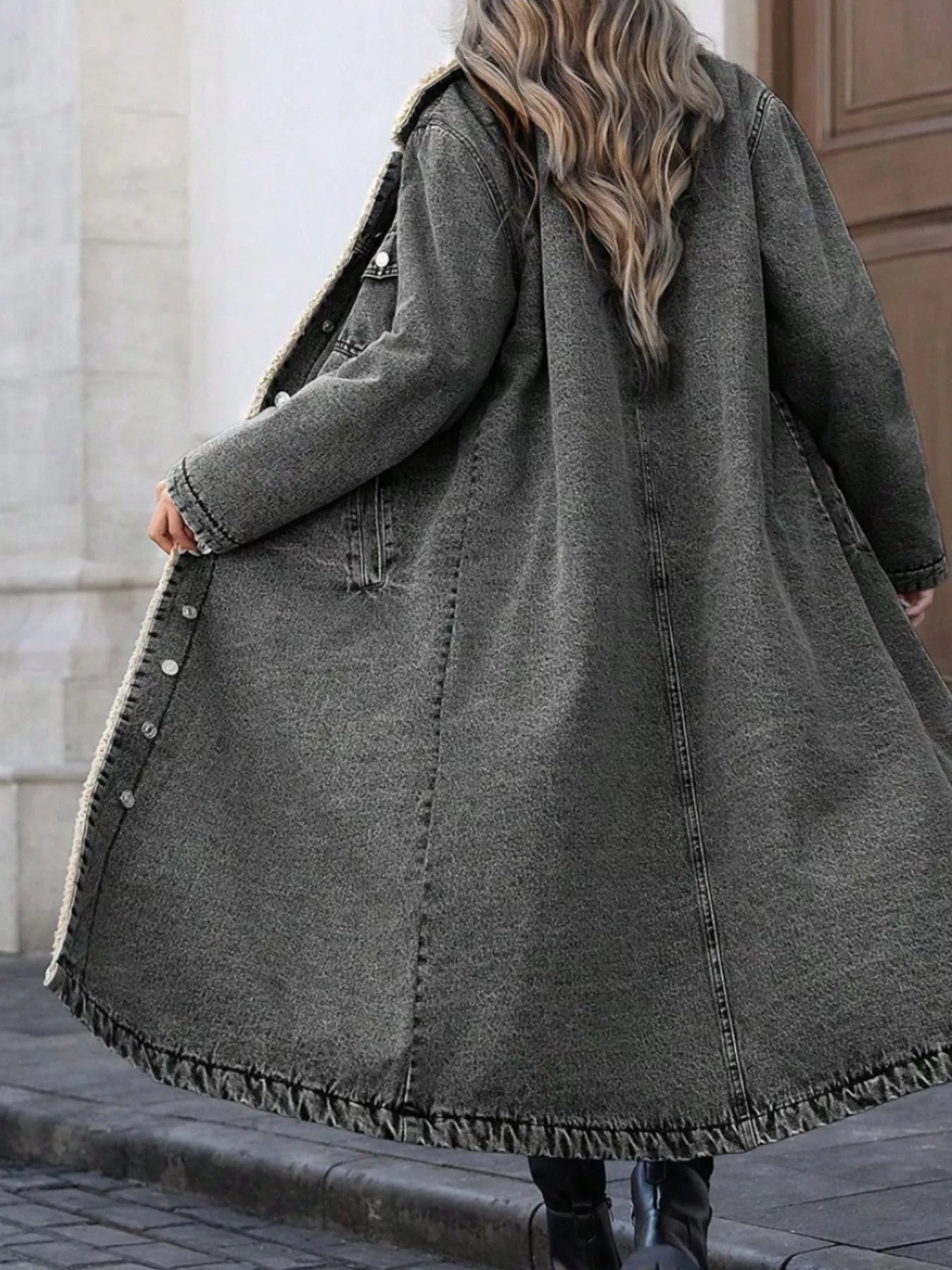 Sherpa Lined Longline Denim Jacket 